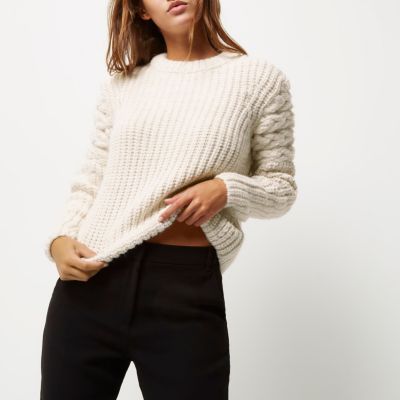 Cream chunky cable knit sleeve jumper